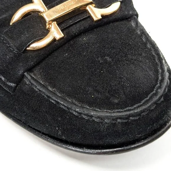 SALVATORE FERRAGAMO Gancini Suede Loafers Women's Loafers 10.5